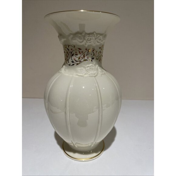 Vintage LENOX Rose Brocade Flared Vase Jeweled Collection 8 3/4" Textured USA - Picture 4 of 9